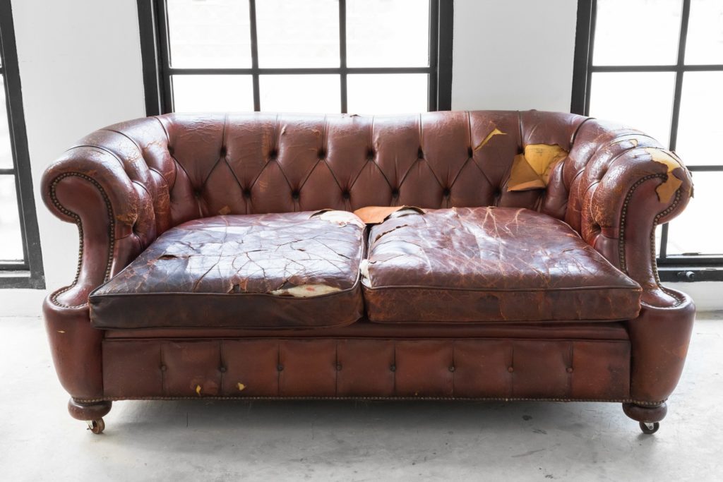 Old leather sofa for sofa removal