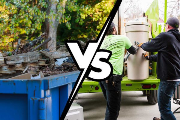 Junk removal and dumpster rental with a versus logo in between